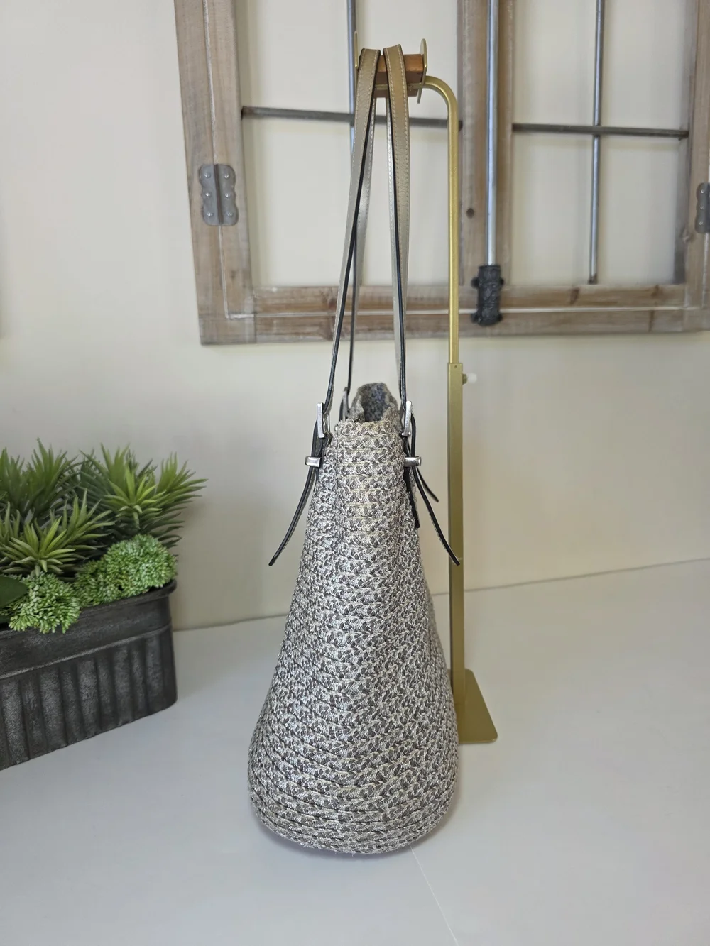 Eric Javitz Silver Metallic Woven Tote Bag Sustainable Recycled Fiber